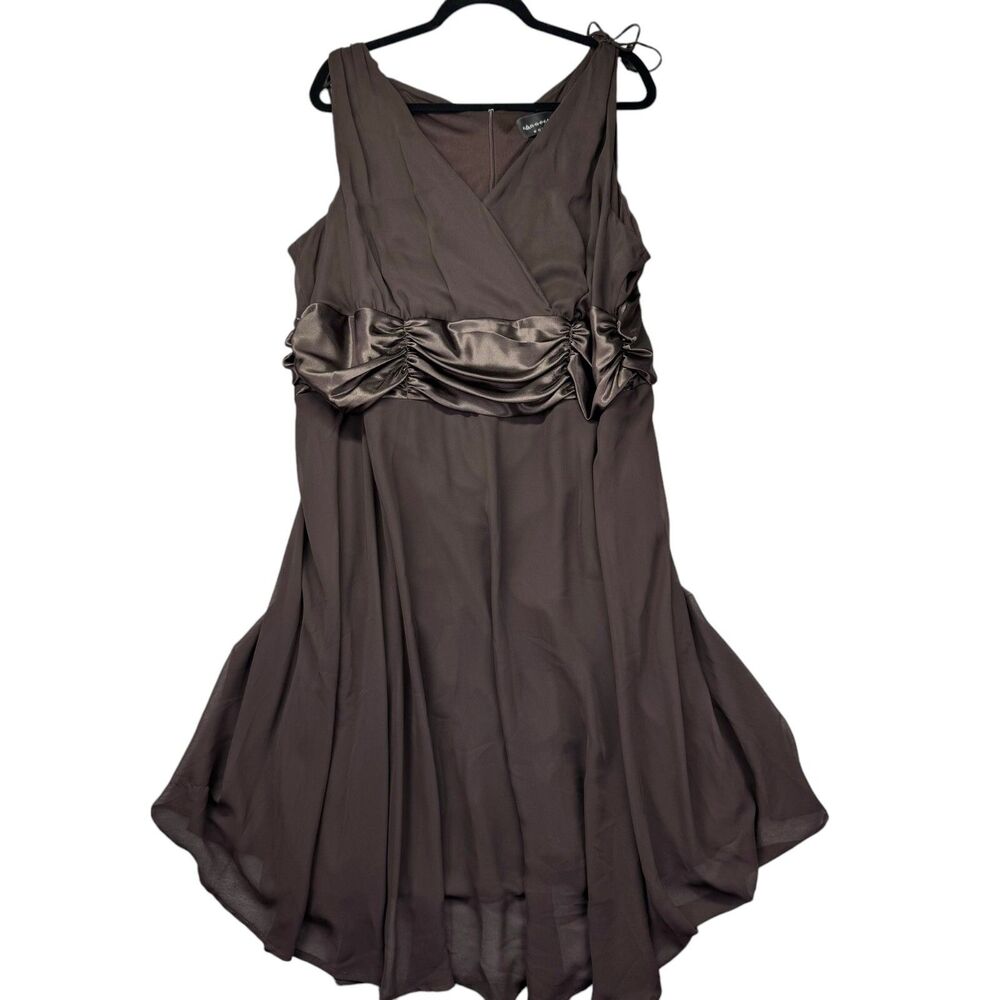 Connected Dress Women's 20W Brown Midi Sleeveless Satin Sash Flowy Zip Up Classy